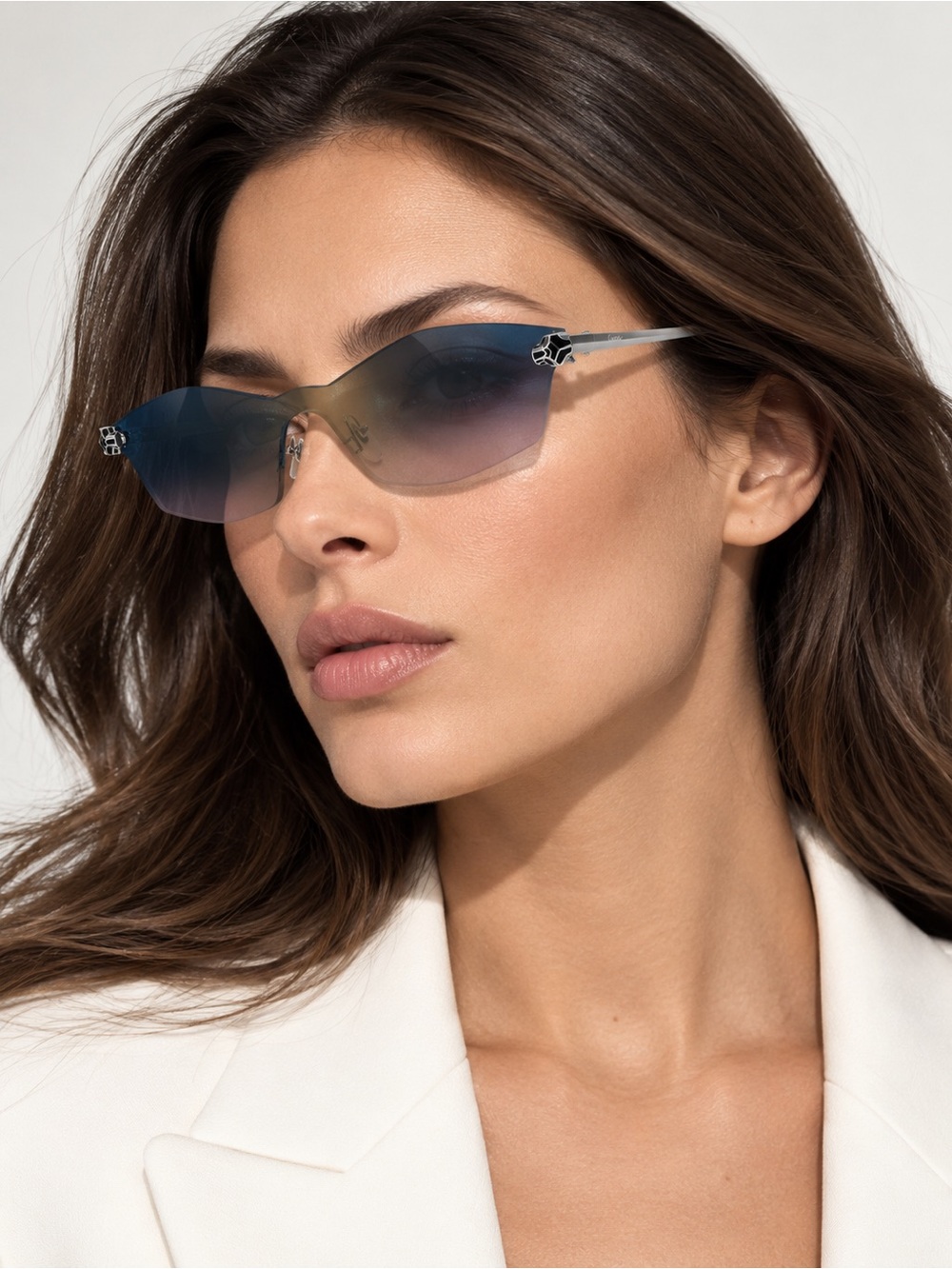 New Cartier CT0678S 003 Silver Blue Pink Sunglasses Rimless Authentic